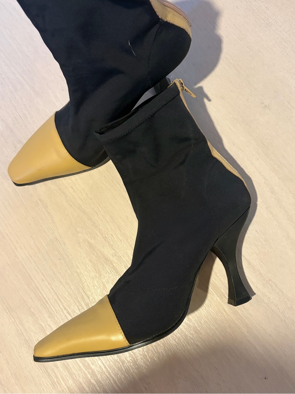 Tony Bianco Black and Mustard Pointed Toe Ankle Boots